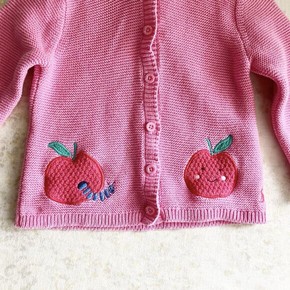 Joules Baby Girl 12-18 Mos Cardigan Sweater Hooded Pink Buttons Apple Worm - Picture 3 of 8